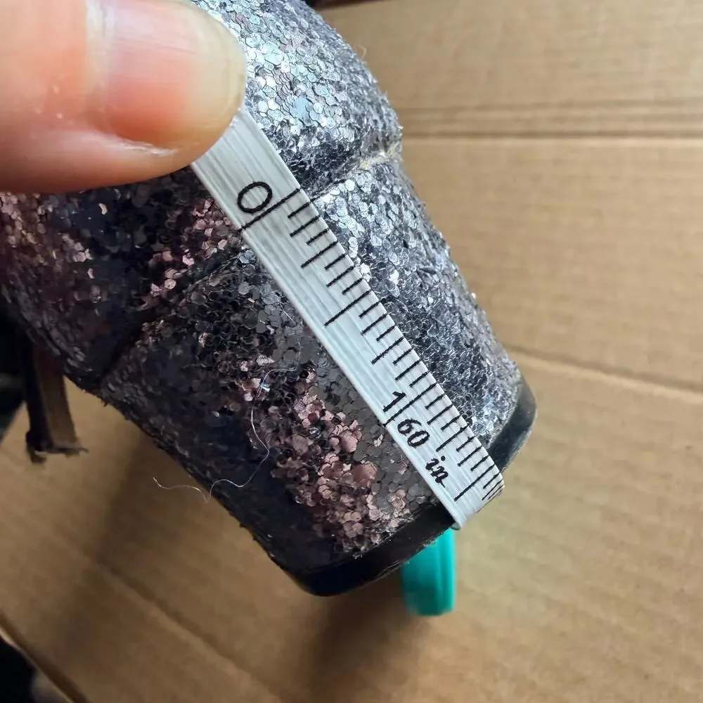 Old Navy Girls High Heel Mary Jane Dress Shoes Silver Glitter Buckle Strap Sz 3